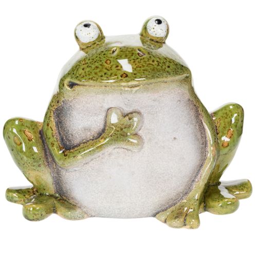 Rana decorativa de cerámica verde y marrón estilo vintage, 15,5 cm de largo. | Floristik24.es