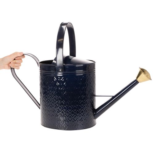 Regadera decorativa, de metal con estampado a cuadros azul y dorado de estilo vintage, diseño retro para uso en interiores, jardín o balcón, 65 cm. | Floristik24.es