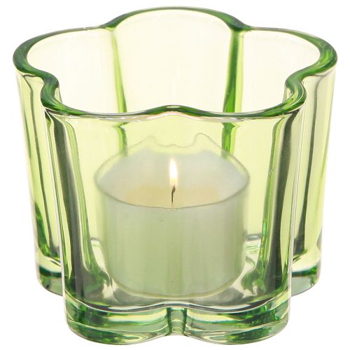 Artículo Portavelas decorativo de cristal con forma de flor verde Ø7,5cm H6cm 6uds