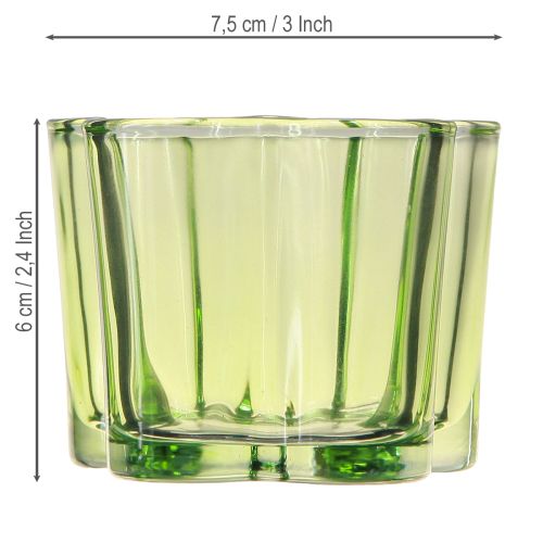 Artículo Portavelas decorativo de cristal con forma de flor verde Ø7,5cm H6cm 6uds