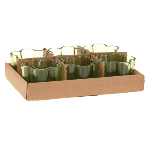Artículo Portavelas decorativo de cristal con forma de flor verde Ø7,5cm H6cm 6uds