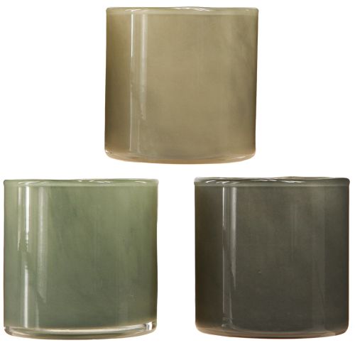 Artículo Jardinera decorativa de vidrio en verde gris claro gris Al. 10 cm 3 piezas