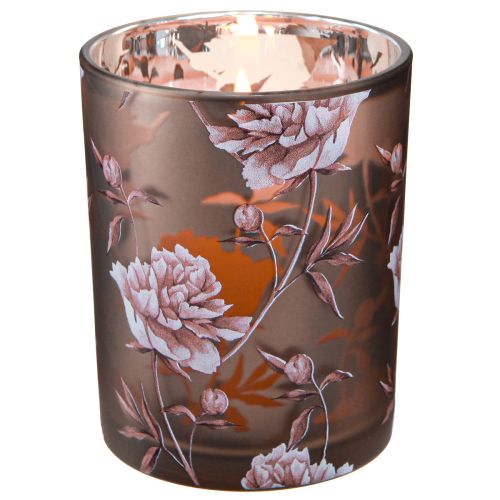 Floristik24 Farol decorativo de cristal con peonías en color marrón plateado (alto 12,5 cm, 2 unidades)
