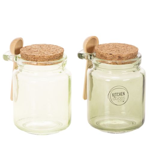 Vaso decorativo con tapa de corcho y cuchara, verde, Ø7cm, H10cm, 2 piezas comprar | Floristik24.es