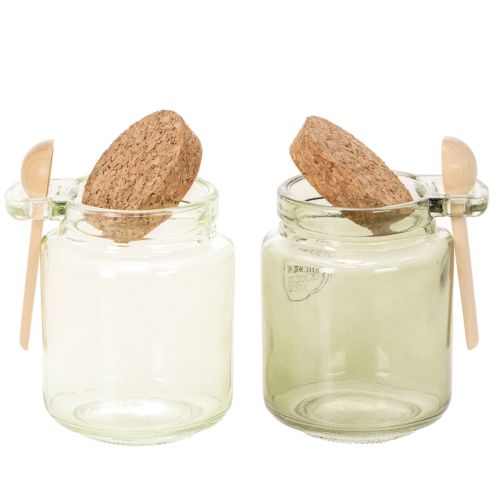 Vaso decorativo con tapa de corcho y cuchara, verde, Ø7cm, H10cm, 2 piezas | Floristik24.es