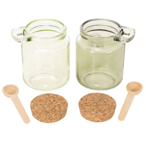 Vaso decorativo con tapa de corcho y cuchara, verde, Ø7cm, H10cm, 2 piezas | Floristik24.es
