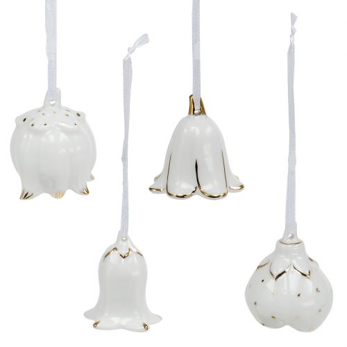 Floristik24 Campanas decorativas en forma de flor blanco, dorado 4ud