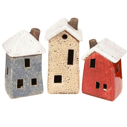 Casa decorativa cerámica crema rojo gris 10/12/13,5cm 3 piezas