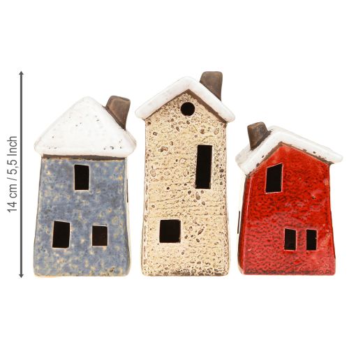 Artículo Casa decorativa cerámica crema rojo gris 10/12/13,5cm 3 piezas