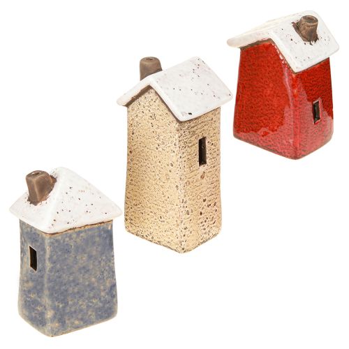 Artículo Casa decorativa cerámica crema rojo gris 10/12/13,5cm 3 piezas