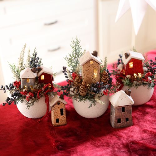 Artículo Casa decorativa cerámica crema rojo gris 10/12/13,5cm 3 piezas