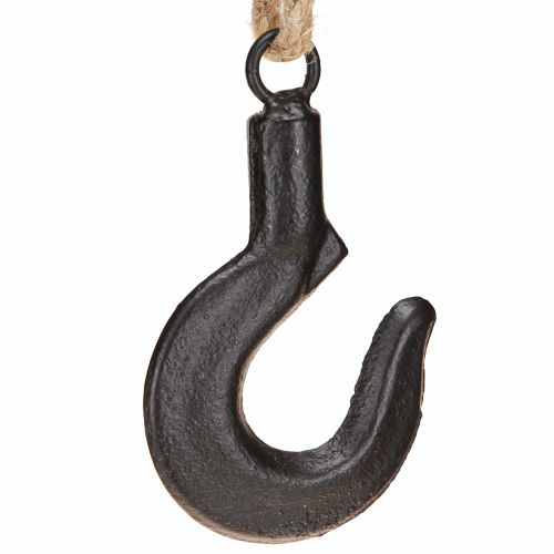 Gancho decorativo de metal negro con cordón de yute H54cm