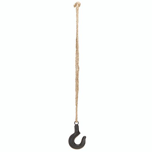 Artículo Gancho decorativo de metal negro con cordón de yute H54cm