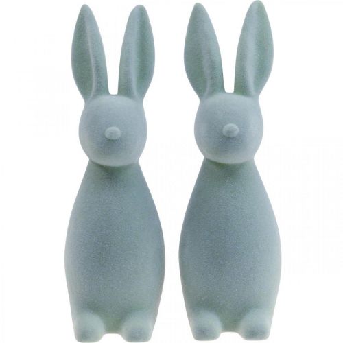 Artículo Conejito de Pascua decorativo flocado – 2.ª opción – Gris verdoso H29,5 cm 2 piezas