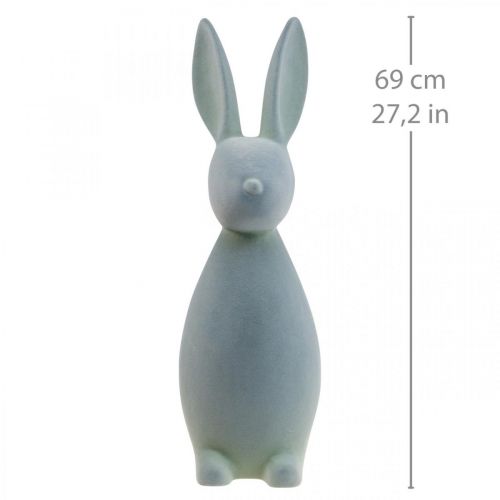 Floristik24 Deco Bunny Deco Conejito de Pascua Flocado Gris-Verde H69cm