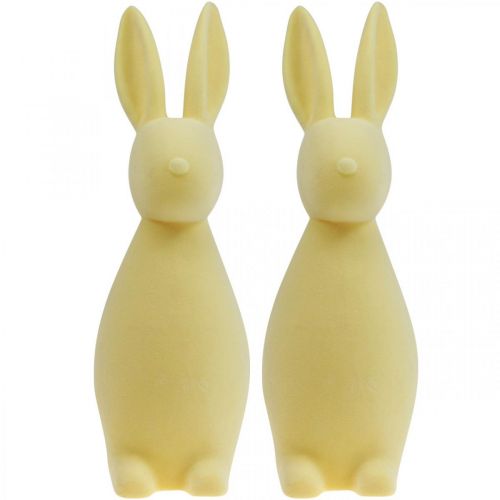 Artículo Conejito de Pascua decorativo (2.ª opción), flocado, amarillo claro, 29,5 cm de alto, 2 unidades