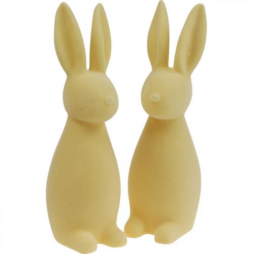 Artículo Conejito de Pascua decorativo (2.ª opción), flocado, amarillo claro, 29,5 cm de alto, 2 unidades