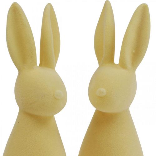 Artículo Conejito de Pascua decorativo (2.ª opción), flocado, amarillo claro, 29,5 cm de alto, 2 unidades