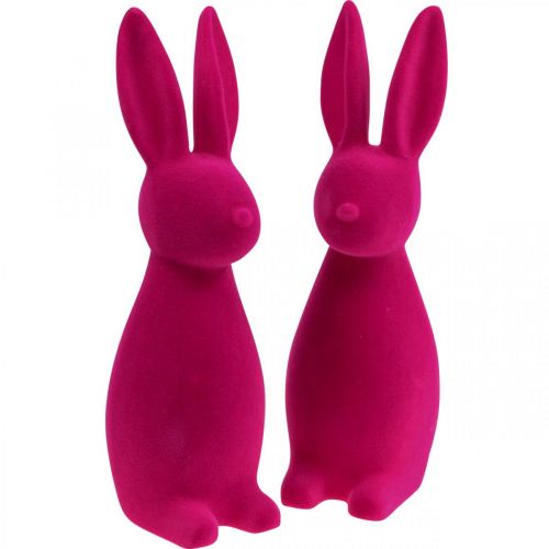 Floristik24 Deco Bunny Deco Conejito de Pascua Flocado Rosa H29.5cm 2pcs