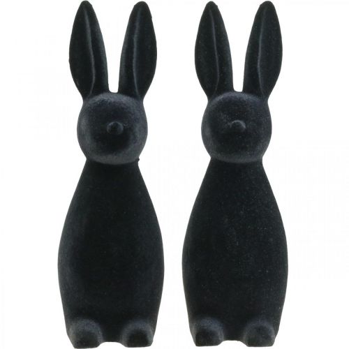Artículo Conejito decorativo negro (2.ª opción) - Conejito de Pascua decorativo flocado H29,5 cm (2 unidades)
