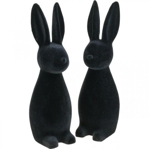 Floristik24 Conejito decorativo negro conejito de Pascua decorativo flocado H29.5cm 2pcs