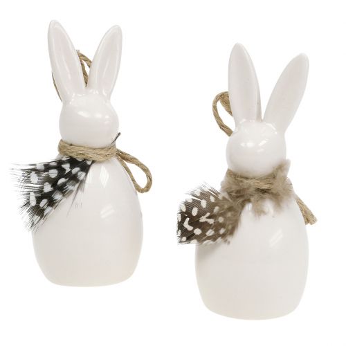 Floristik24 Conejo decorativo con pluma blanco 9cm 6pcs