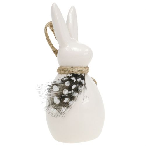 Floristik24 Conejo decorativo con pluma blanco 9cm 6pcs