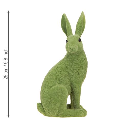Artículo Figura decorativa de conejito sentado Conejito de Pascua flocado verde 12×9×25cm