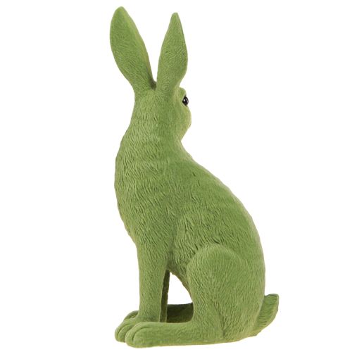 Artículo Figura decorativa de conejito sentado Conejito de Pascua flocado verde 12×9×25cm