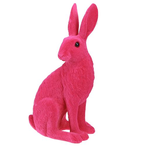 Floristik24 Figura decorativa de conejito sentado Conejito de Pascua flocado rosa 12×9×25cm