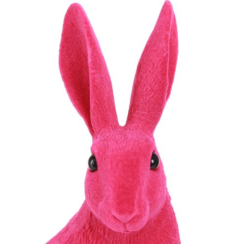 Floristik24 Figura decorativa de conejito sentado Conejito de Pascua flocado rosa 12×9×25cm