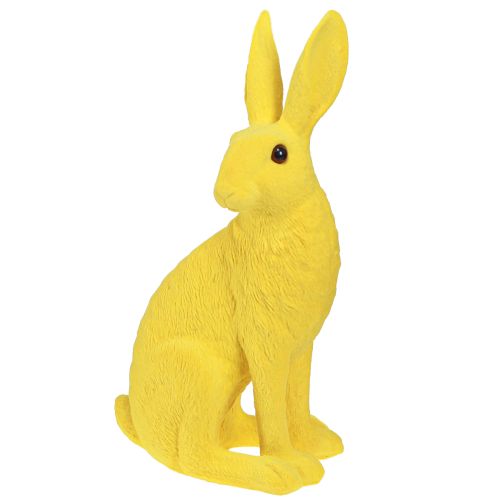 Floristik24 Conejito decorativo sentado Conejito de Pascua flocado amarillo 12×9×25cm