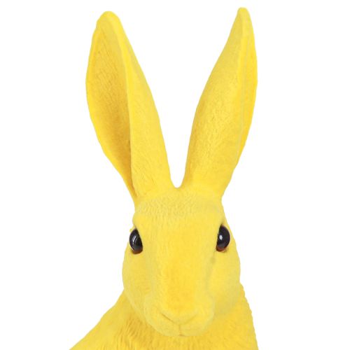 Floristik24 Conejito decorativo sentado Conejito de Pascua flocado amarillo 12×9×25cm