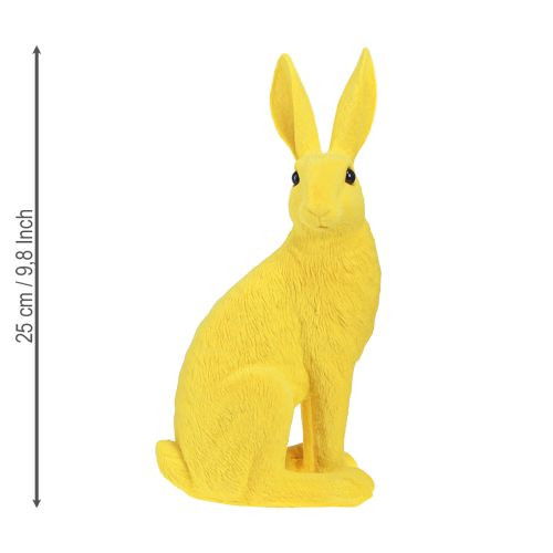 Floristik24 Conejito decorativo sentado Conejito de Pascua flocado amarillo 12×9×25cm
