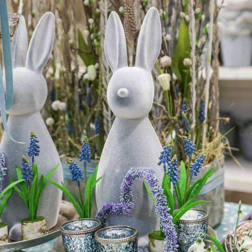 Floristik24 Conejito decorativo gris flocado 47cm Decoración de conejito de Pascua Pascua