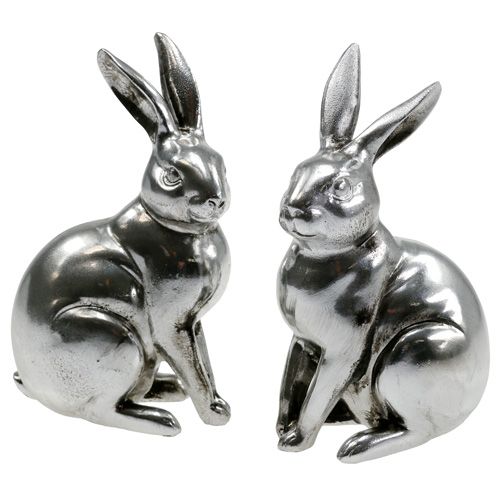 Floristik24 Conejo decorativo plata 15cm 2pcs