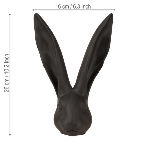 Floristik24 Decoración Cabeza de Conejo Decoración de Pascua Poliresina Negra Mate 26cm