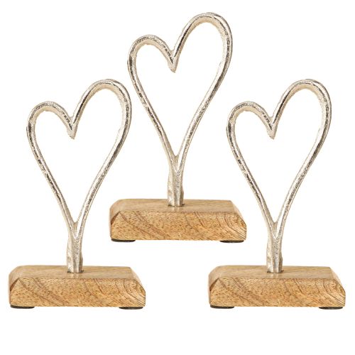 Artículo Corazón decorativo metal Base madera 7,5×5×13cm 3uds