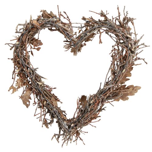 Artículo Corazón decorativo de ramas con hojas de roble ramas de roble Ø28cm
