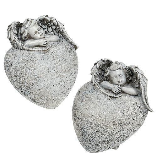 Floristik24 Deco corazón con ángel gris 10,5cm 2uds