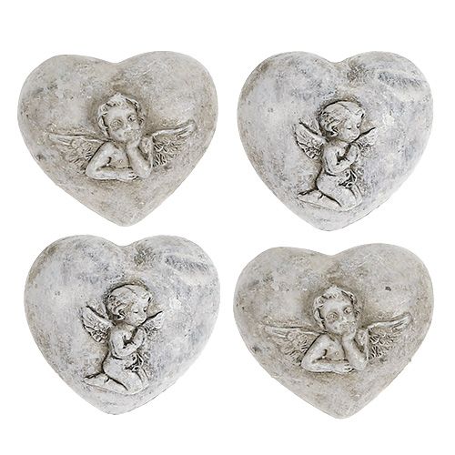 Floristik24 Mini corazones decorativos con angel 4cm gris 8pcs