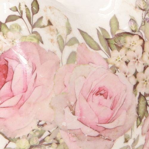 Artículo Corazones decorativos con rosa de cerámica en color rosa crema 8x8cm 3uds