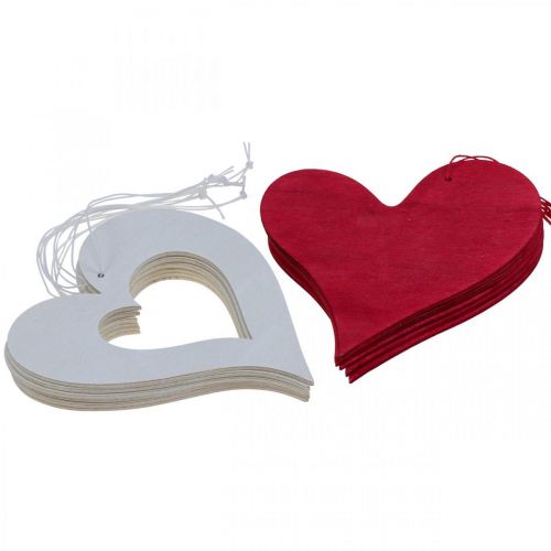 Artículo Corazones decorativos para colgar corazón de madera rojo/blanco 12cm 12uds