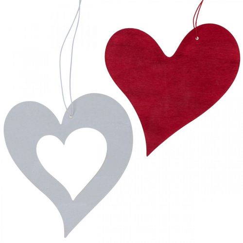 Floristik24 Corazones decorativos para colgar corazón de madera rojo/blanco 12cm 12uds