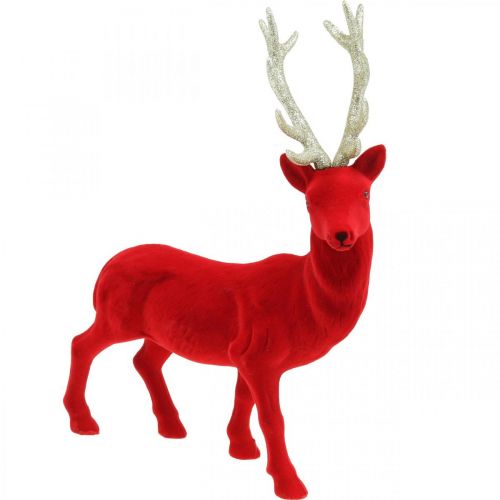 Floristik24 Ciervo decorativo figura decorativa reno decorativo flocado rojo H40cm