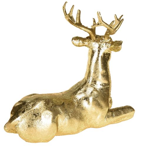 Artículo Figura decorativa de ciervo tumbado y reno dorado 10,5×7×11,5cm 2 piezas