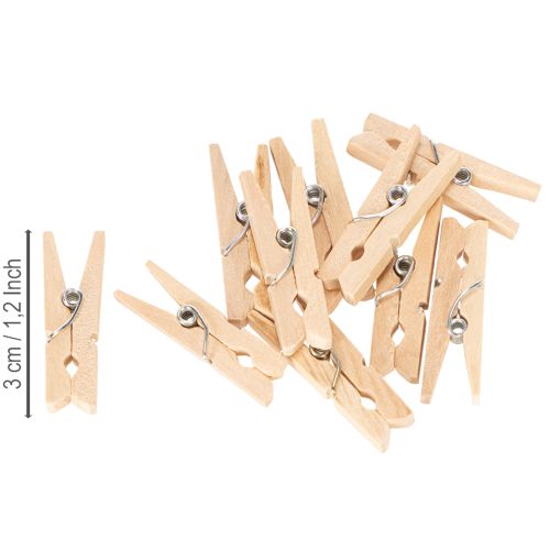 Artículo Pinzas decorativas de madera para la ropa, 3 cm, color natural, 72 unidades.