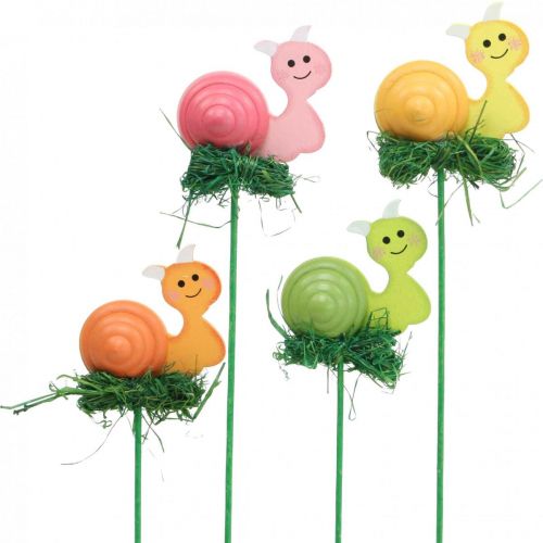 Artículo Caracol decorativo de madera en palo colores surtidos 5cm 24 uds