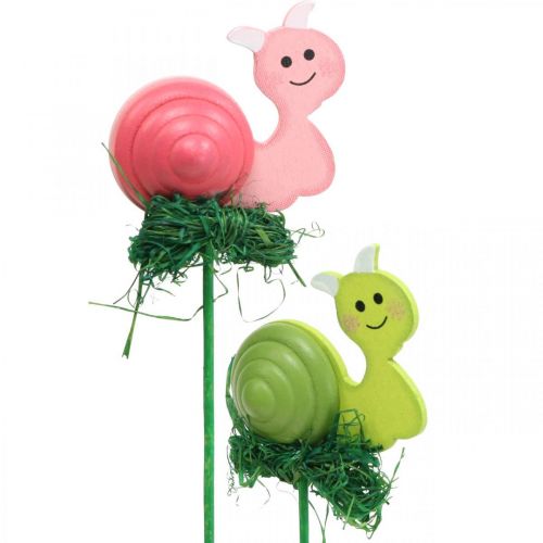 Artículo Caracol decorativo de madera en palo colores surtidos 5cm 24 uds