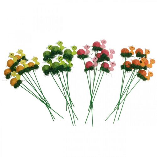 Artículo Caracol decorativo de madera en palo colores surtidos 5cm 24 uds